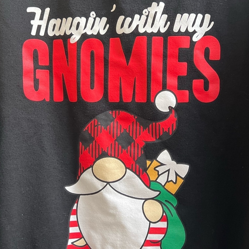 Hanging with my Gnomies  Black Sweatshirt Jogger pants Pajama Holiday Christmas - Picture 2 of 9